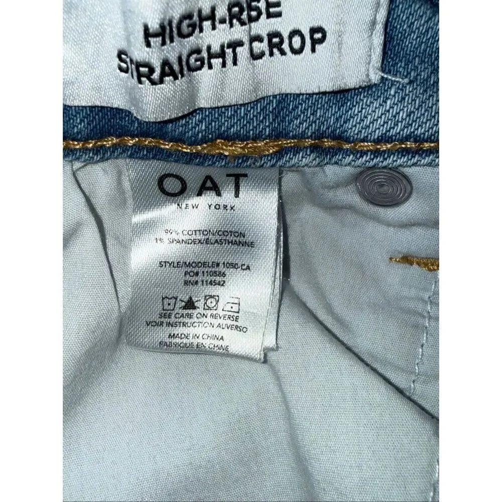 OAT High Rise Straight Crop Button Fly Raw Hem light wash Jeans Sz 25 #749
